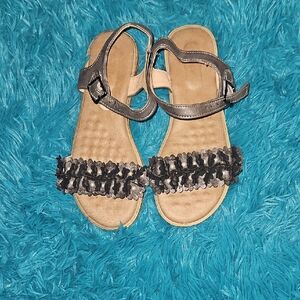 Black Beaded Strap Flat Sandals